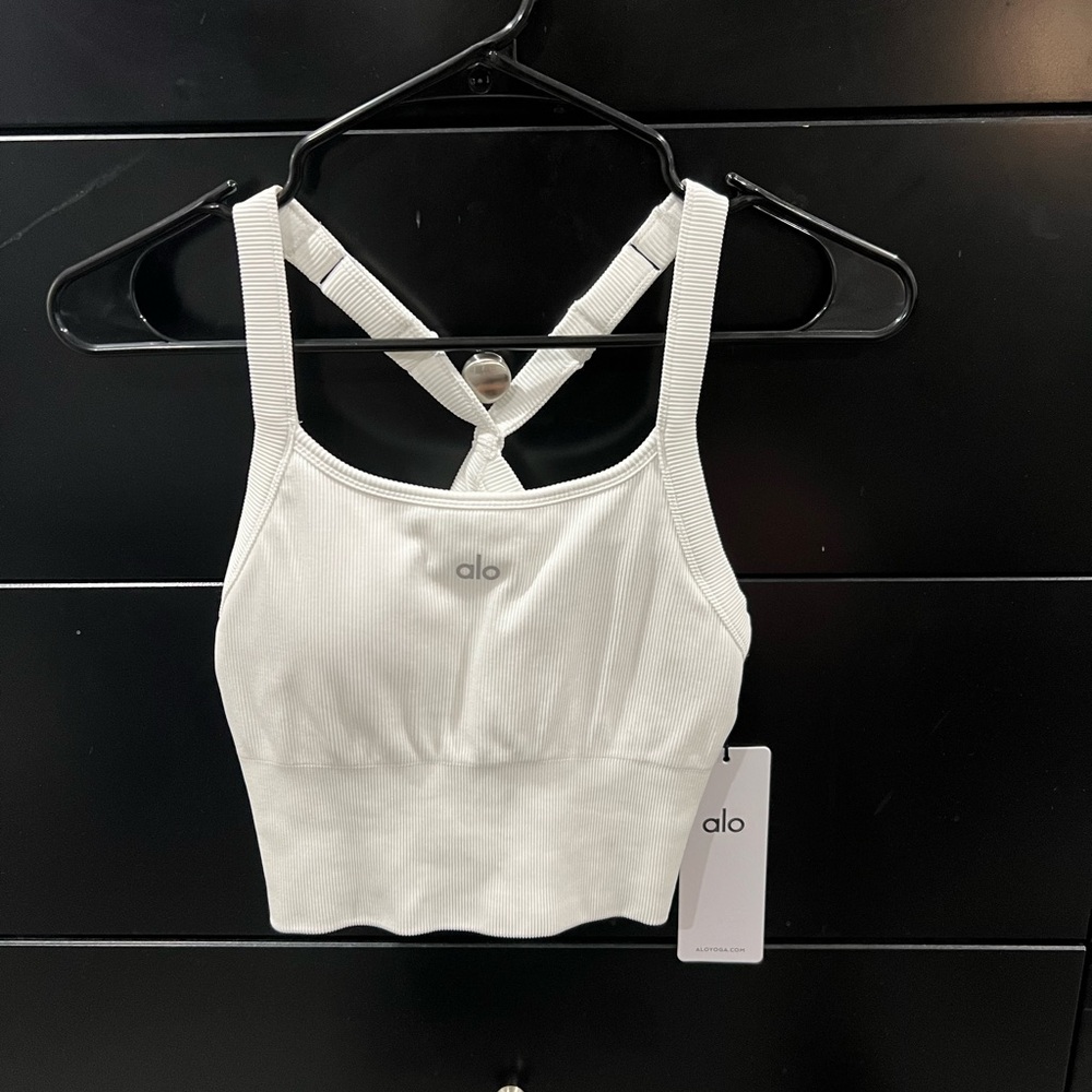 ALO Yoga White Seamless Ribbed Bra Tank